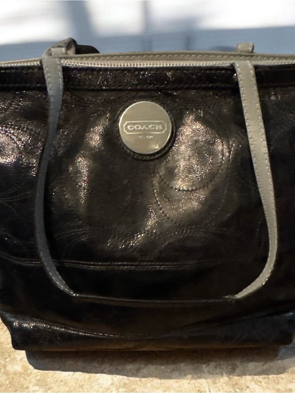 Coach Black Leather Tote with Signature Logo - Picture 4 of 5